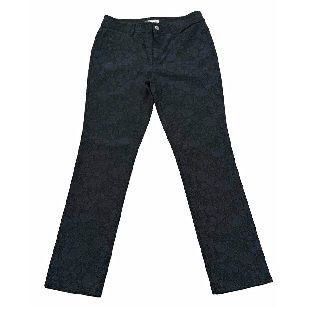 *RARE* Sample Chico's Women's Black Embroidered Floral Pants 100% Cotton  SZ 1